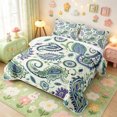thumbnail image 3 of meiyoeat Ancient Paisley Quilt King,Nature Print King Coverlet Set For Adults,Green Purple,3 Pieces,1 Bedspread and 2 Pillowcases, 3 of 7
