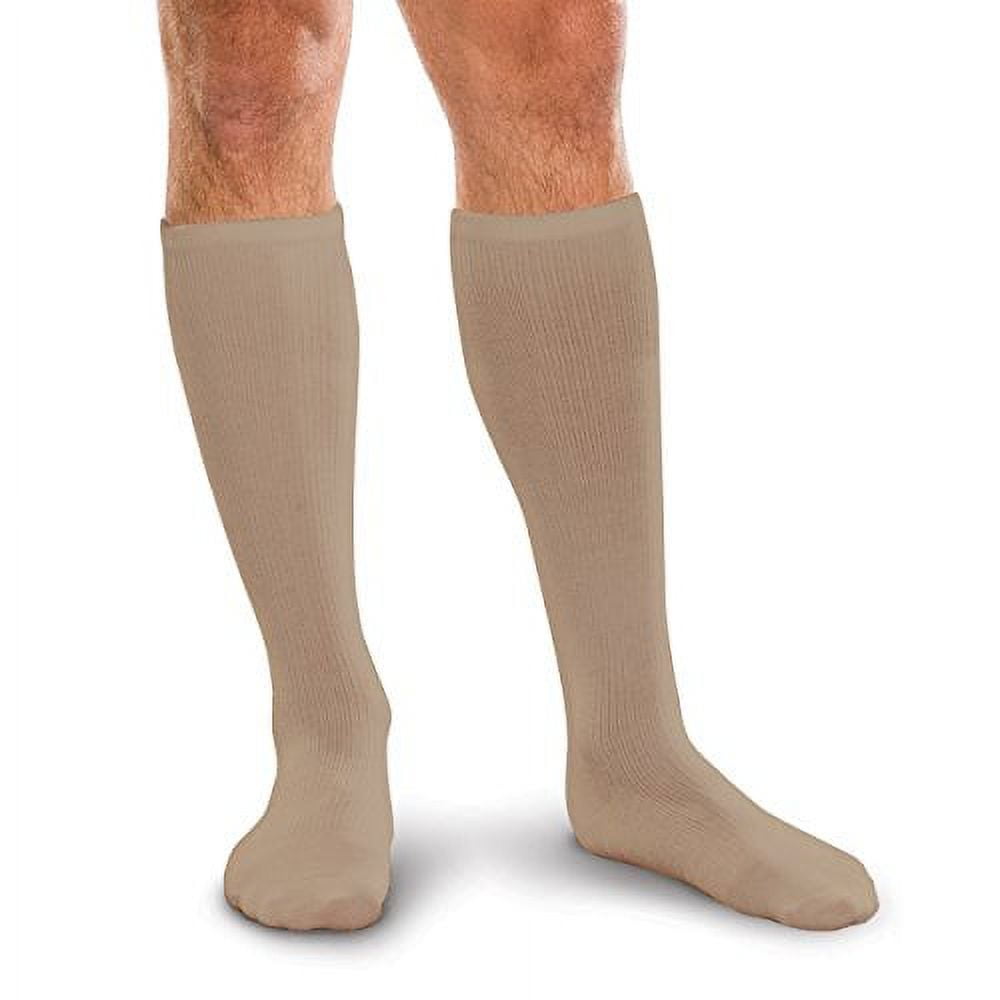 Core-Spun 10-15mmHg Graduated Knee High Compression Socks – Light Compression for All Day Comfort (Khaki, Large Regular)