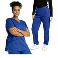 thumbnail image 2 of Pxxlle Scrubs for Women Set Loose Short Sleeve V Neck Scrub and Pants Solid Color Medical Nursing Workwear Blue L, 2 of 5