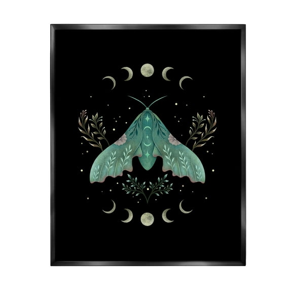 Stupell Industries Celestial Moth & Moon Animals & Insects Painting Black Floater Framed Canvas Art Print Wall Art, 17 x 21