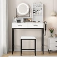 thumbnail image 2 of Vanity Desk with Mirror and Lights, Vanity Desk Set with 2 Drawers & Stool, 3 Color Lighting Modes, Makeup Table Vanity for Bedroom, 2 of 8