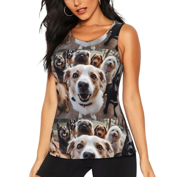 Balery Realistic Cute Puppy Camiseta sin mangas estampada ligera para mujer, tops de entrenamiento sin mangas, camisetas de yoga transpirables de secado rápido.-Small