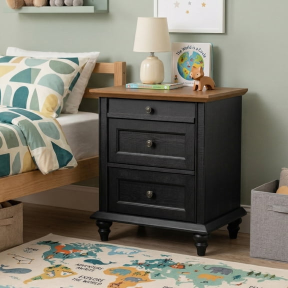 Furniture of America Calix Traditional Wood 3-Drawer Nightstand, Black