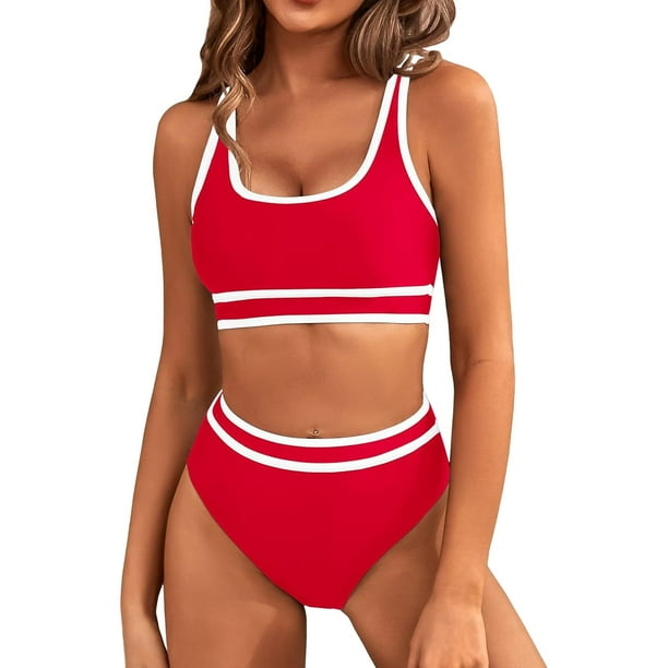 Gibobby Trajes de Natación para Mujer Conjuntos de bikini de cintura alta para mujer Traje de baño deportivo de dos piezas Bloque de color Trajes de baño(RD1,M)