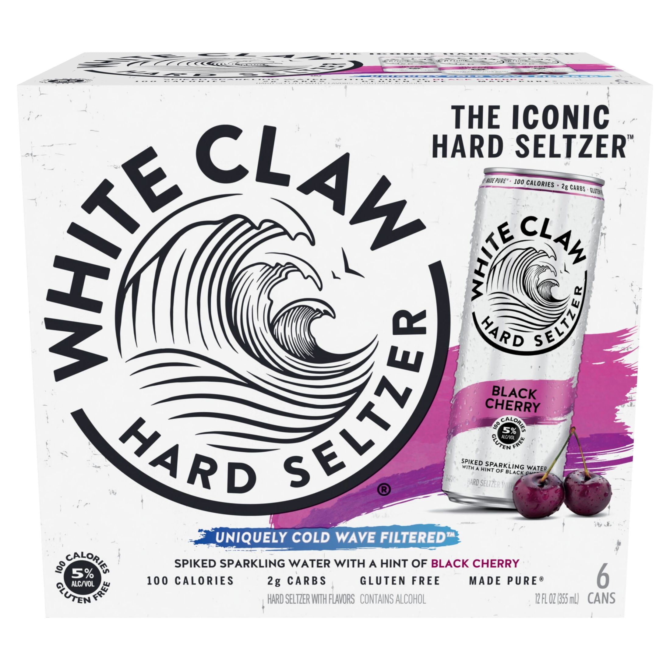 White Claw Hard Seltzer Black Cherry, 6 Pack, 12 fl oz Cans, 5% ABV