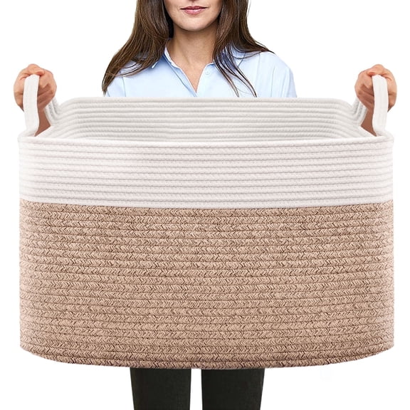 VeluraHome Large Blanket Basket,Rectangle Storage Baskets for Storage,Cotton Rope Woven Storage Basket
