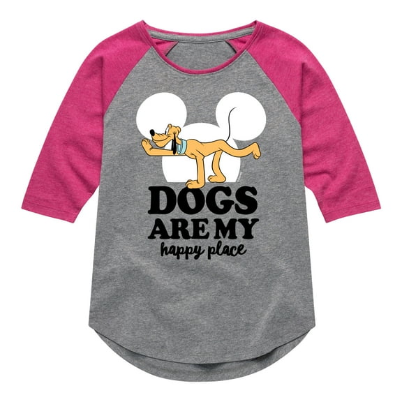 Mickey & Friends - Pluto Dogs Happy Place - Toddler And Youth Girls Raglan Graphic T-Shirt