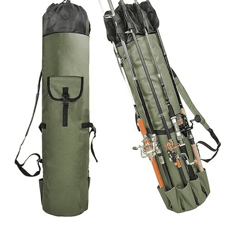 MISSMILE Fishing Rod Carrier Multi-Function Fishing Rod Bag Mesh Pockets Storage Organizer Holder Green
