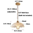 thumbnail image 2 of 9.8 Inch Wood Clear Glass Pendant Lamp, Small Japanese Style Transparent Glass Hanging Lighting Fixture, Vintage Farmhouse Pendant Light for Kitchen Sink Island Dining Table Bar Entryway Laundry Room, 2 of 7