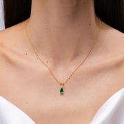 Angara Necklace - Natural 1.2 ct Emerald Teardrop Pendant Necklace with Diamond in Platinum for Women (Size-9x6mm) | May Birthstone Jewelry, Birthday, Anniversary, Christmas, Jewelry Gift for Women