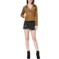 thumbnail image 3 of INSPIRE CHIC Women's Motorcycle Jacket Faux Suede Solid Color Asymmetric Zipper Jacket XL Khaki, 3 of 9