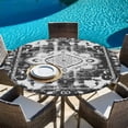 thumbnail image 6 of Black Grey Round Tablecloth, Fitted Table Cover with Elastic for 55"-60" Round Tables, Boho Vintage Print Distressed Brick Patterns Table Cloth Outdoor Indoor Dinning Party Waterproof Tablecloths, 6 of 7