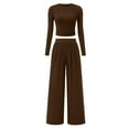 thumbnail image 4 of ibuvkizy Two Piece Sets for Women Fashionable Solid Color Casual Suit Long Sleeved Crop Top Comfortable High Waist Wide Leg Casual Pants Brown,L, 4 of 4