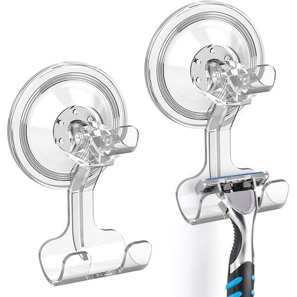 CHAO Juego de 2 soportes para maquinilla de afeitar con ventosa para ducha, gancho de ventosa de pared extraíble para baño, cocina, dormitorio, azulejo, toallero, bolsa de ropa