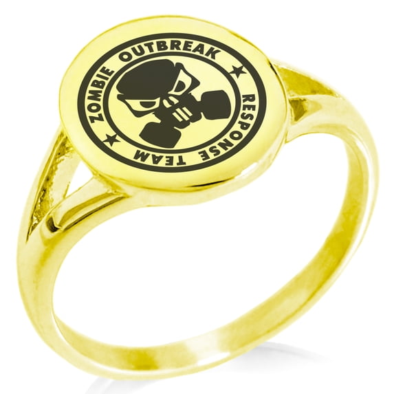 Stainless Steel Bio Zombie Outbreak Response Team Minimalist Oval Top Polished Statement Signet Ring