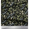 thumbnail image 2 of Soimoi Black Rayon Crepe Fabric Bell Flower & Clover Leaves Print Sewing Fabric Yard 46 Inch Wide, 2 of 3