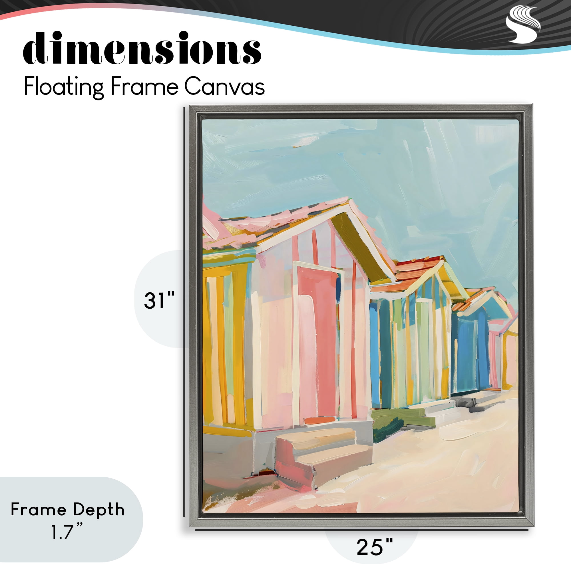 Stupell Industries Striped Beach Bungalows Gray Framed Floater Canvas Wall Art, design by The Prints Vibe