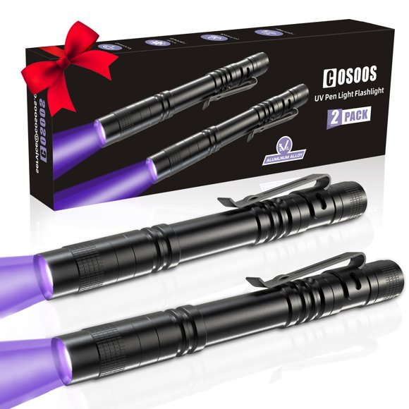 Linterna de luz negra UV COSOOS 2 395 nm con clip, paquete de 2