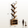thumbnail image 3 of Casacomoda 6 Tier Tall Tree Bookshelf with LED Lights, Bookcase with Double Storage Cabinet, Narrow Corner Display Shelf, Floor Standing Organizer for Living Room, Bedroom, Home Office, Brown, 3 of 8