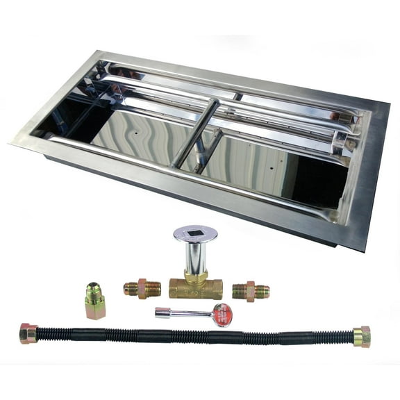 18" Heavy-Duty Stainless Steel Rectangular Drop-in Style Fire Pit Pan and NG Burner Kit
