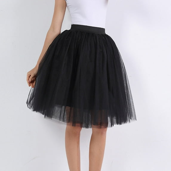 Aayomet Skirts For Women Trendy Carnevale New Women Tulle Skirts Knee Length Long Adult Tutu Layered Short Prom Party Midi Skirt,Black Medium