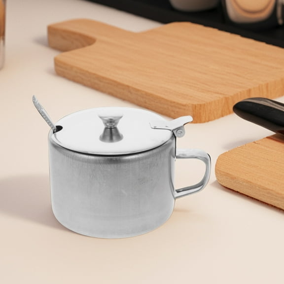 LOLIPPYY Round Stainless Steel Sugar Bowl with Lid, 1 Piece, Ideal for Restaurant and Home Use