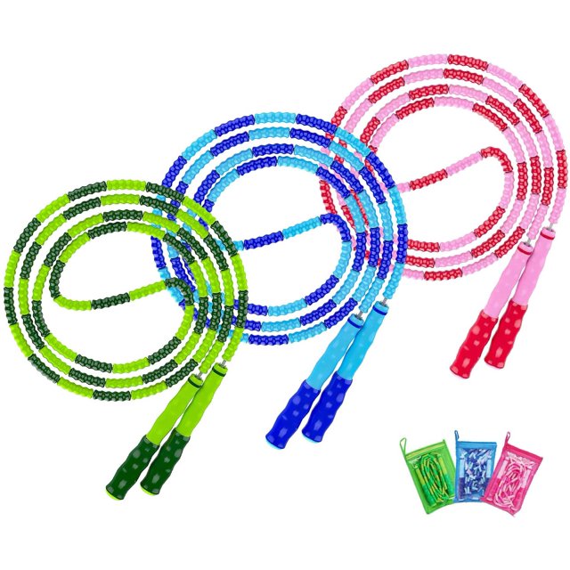 Cuerda de saltar de bambú con patrón, juego de tres piezas rojo, verde y azul Zhivalor WRMH-706