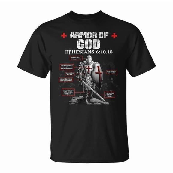 Armor of God Knight Templar Graphic Cotton Tee Unisex Adult Casual Religious Faith T-Shirt, Size 5XL, Color Black