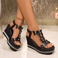 thumbnail image 4 of EKVAHL Rhinestones Wedge Sandals for Women Sparkly Butterfly Dressy Summer Open Toe Low Platform Wedges Sandals Elastic Ankle Strap Bling Heels Dress Shoes Comfortable Casual Slip On Sandals Black, 4 of 4
