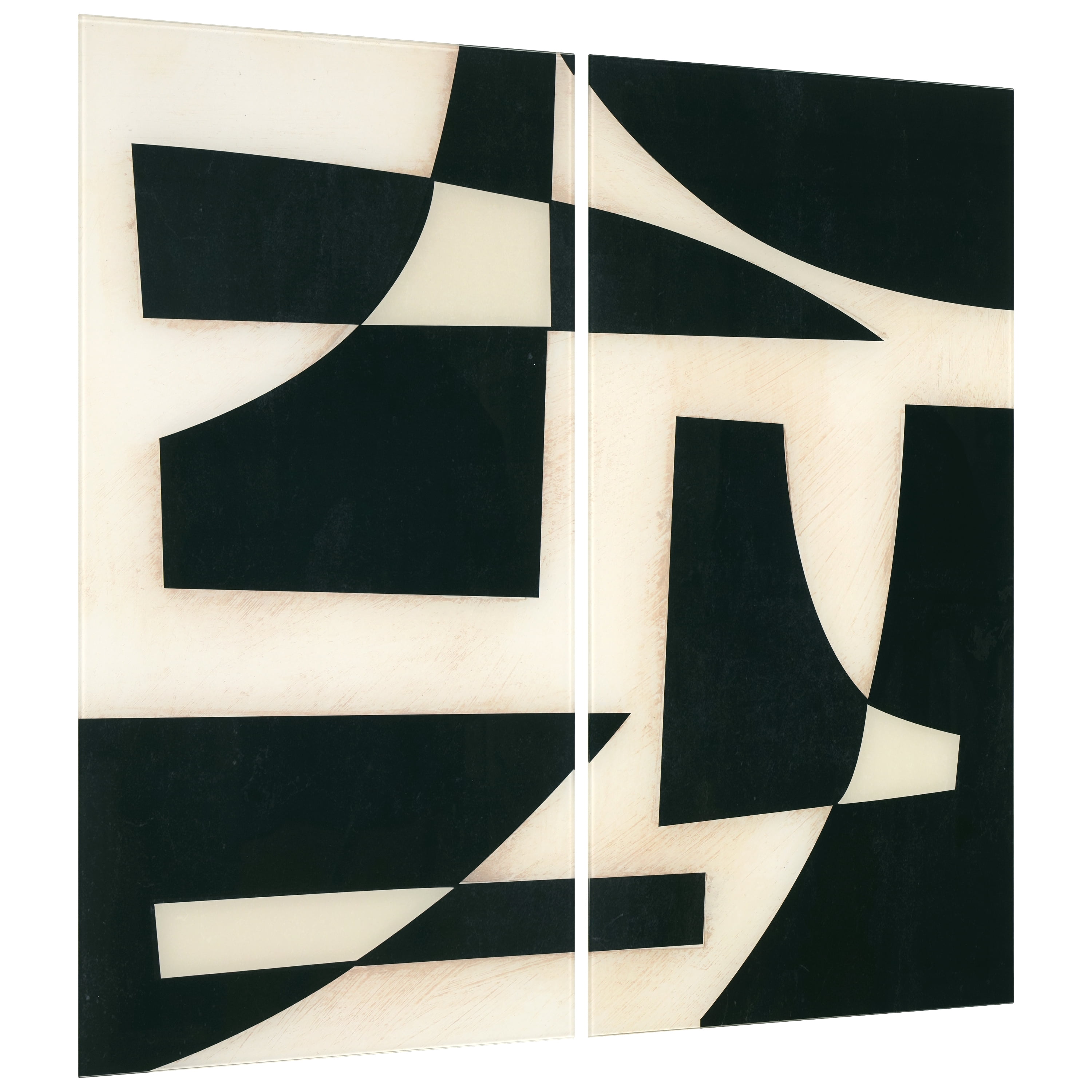 "Onyx Cutout" Oversized 72"x 36" Frameless Free-Floating Reverse Printed Tempered Art Glass Panels Set