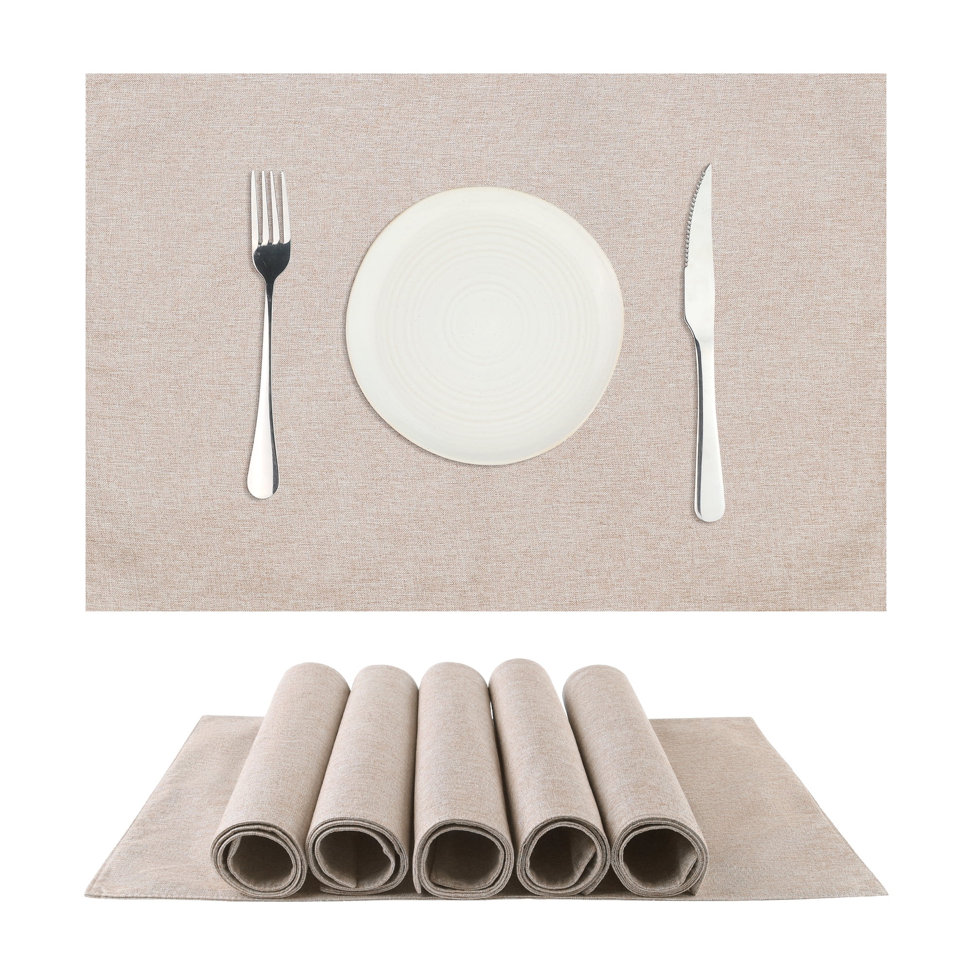 Unique Bargains Placemats Set of 6 Heat Resistant Place Imitation Linen Place Table Mats Beige