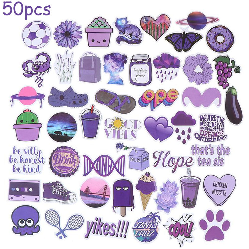 50 PCS Mystery Purple Stickers Pack, Waterproof Cute Cool Teens ...