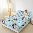 thumbnail image 4 of Homewish Kawaii Winter Penguin Twin Sheet Sets, Blue Snow Mountain Twin Fitted Sheet, Cartoon Antarctic Animal Flat Sheet, Ultra Soft Bedroom Decor, 3pcs, 4 of 7
