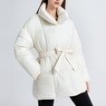 thumbnail image 4 of Fashion Plus Size Hooded Coats for Womens Winter Warm Strap Hooded Pile Collar Fringed Hoodie, 4 of 5