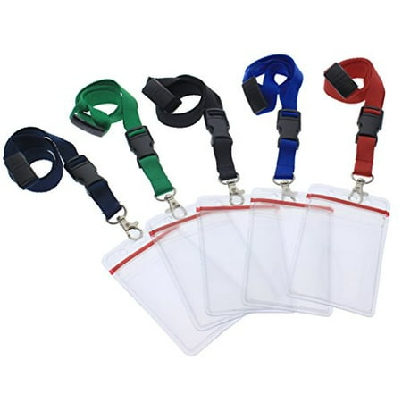Id Badge Software - 5 Pack Premium Lanyards with Detachable Resealable ID Badge Holder by Specialist ID (Assorted Colors)