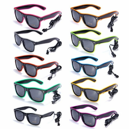 El glasses El Wire Fashion Neon LED Light Up Shutter Shaped Glow Sun Glasses Rave Costume Party DJ Bright SunGlasses