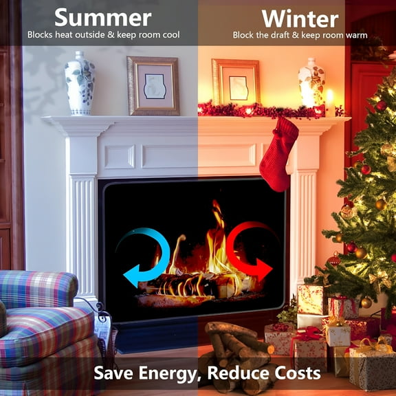 LAMIRO Magnet Fireplace Cover,Fireproof Fireplace Draft Blocker,Fireplace Blanket for Heat Loss,Fireplace Cold Air Blocker,Black(39)