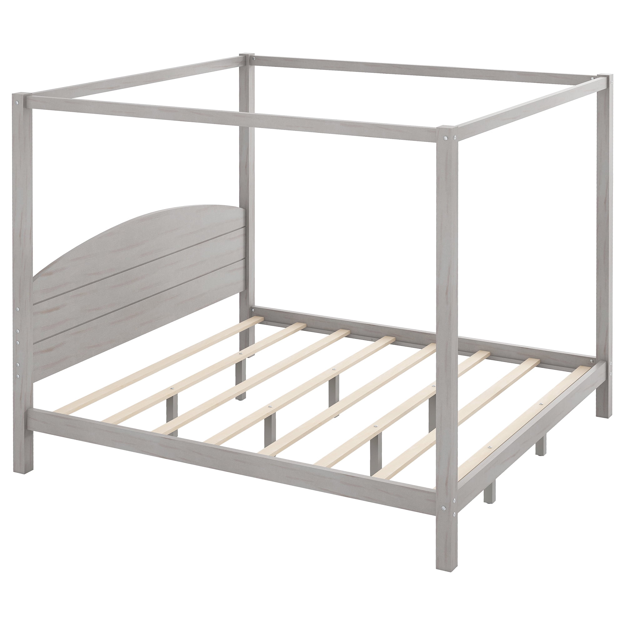 EUROCO Wood King Size Canopy Bed, Solid Wood Platform Bed with Headboard for Kids Teens Adults, Grey Wash