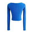 thumbnail image 4 of Nituyy Women Long Sleeve Deep Round Neck Solid Color Knit Crop Tops Basic Tees, 4 of 9