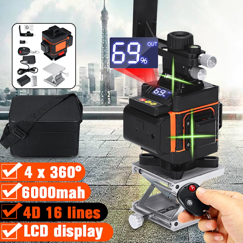 4D 16 /3D 12 Line Green Laser Level 360° Auto Self Leveling Rotary Cross Measure