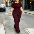 thumbnail image 4 of Cagogo Women Plus Size 2 Piece Set Casual Summer Cruise Outfits Loose Short Sleeve Crew Neck Tops Comfy Pants Matching Lounge Sets Tracksuits Travel Airport Clothes, Wine L, 4 of 6