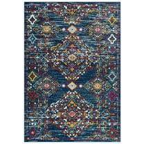 Entourage Khalida Distressed Vintage Floral Lattice 5x8 Area Rug Blue Orange Yellow Red