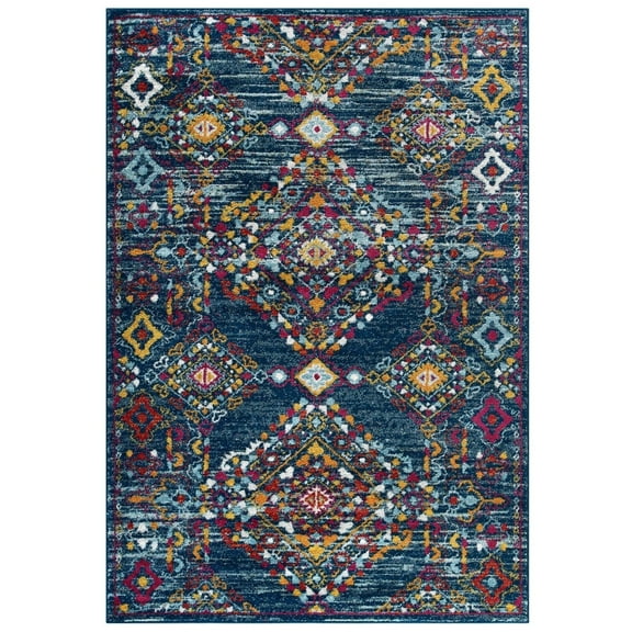 Entourage Khalida Distressed Vintage Floral Lattice 5x8 Area Rug Blue Orange Yellow Red