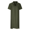 thumbnail image 4 of QUYUON Women’s Linen Shirt Dress Summer Casual Solid Color Short Sleeve V Neck Collar T Shirts Mini Dress Loose Fit Cotton Linen Dress T-Shirt Beach Sundress, 4 of 6