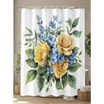 thumbnail image 4 of Boanket Polyester Fabric Yellow Blue Floral Leaves Shower Curtain, Garden Flowers Botanical Waterproof Bathtub Curtain Bathroom Decor Set with Hooks 72 x 72 Inches,, 4 of 6