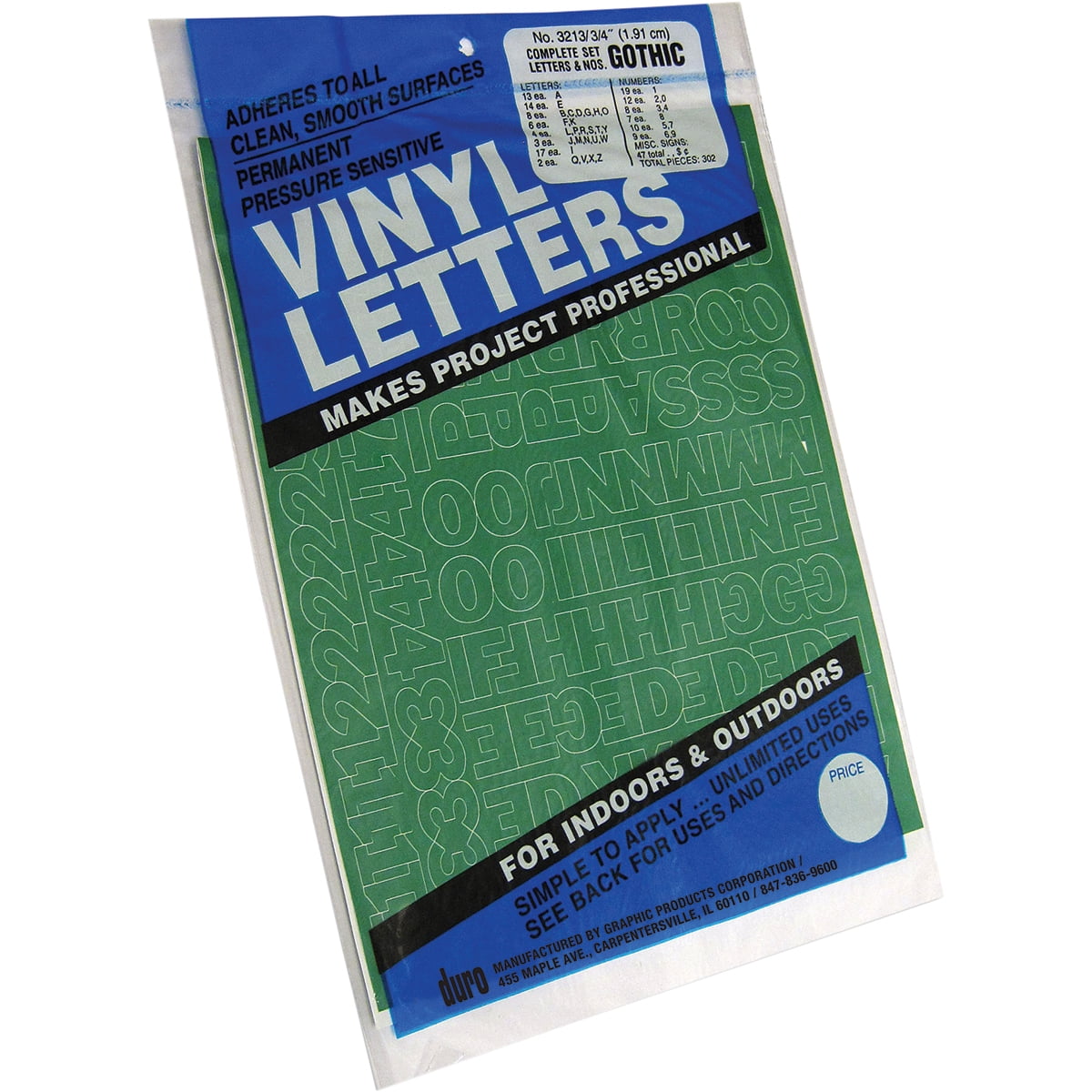 "Permanent Adhesive Vinyl Letters & Numbers .75"" 302/PkgGreen