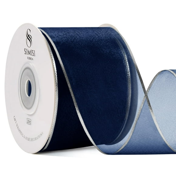 Cinta decorativa SIMISI RIBBON de organza azul marino, 6,35 cm, 23 m