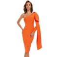 thumbnail image 6 of BEAUKEY Bow-Knot One Shoulder Long Sleeve Bandage Dresses Women's Sexy Bodycon Orange Evening Vestidos S, 6 of 6