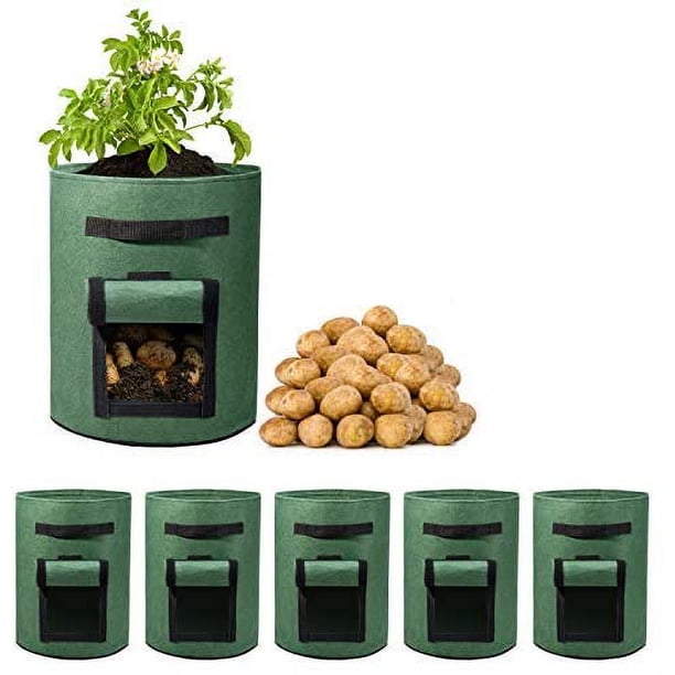 Xiao Hua Bolsas de cultivo de papas de 10 galones (paquete de 3), con solapa, de doble capa, transpirables, de tela no tejida para papas, vegetales y tomates. Macetas con asas. Verde oscuro.