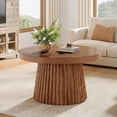 thumbnail image 6 of Finmind 31.5" Round Coffee Table, Small Farmhouse Center Table with Fluted Drum Base, Mid-Century Modern Accent Table for Living Room & Small Spaces, Walnut, 6 of 9